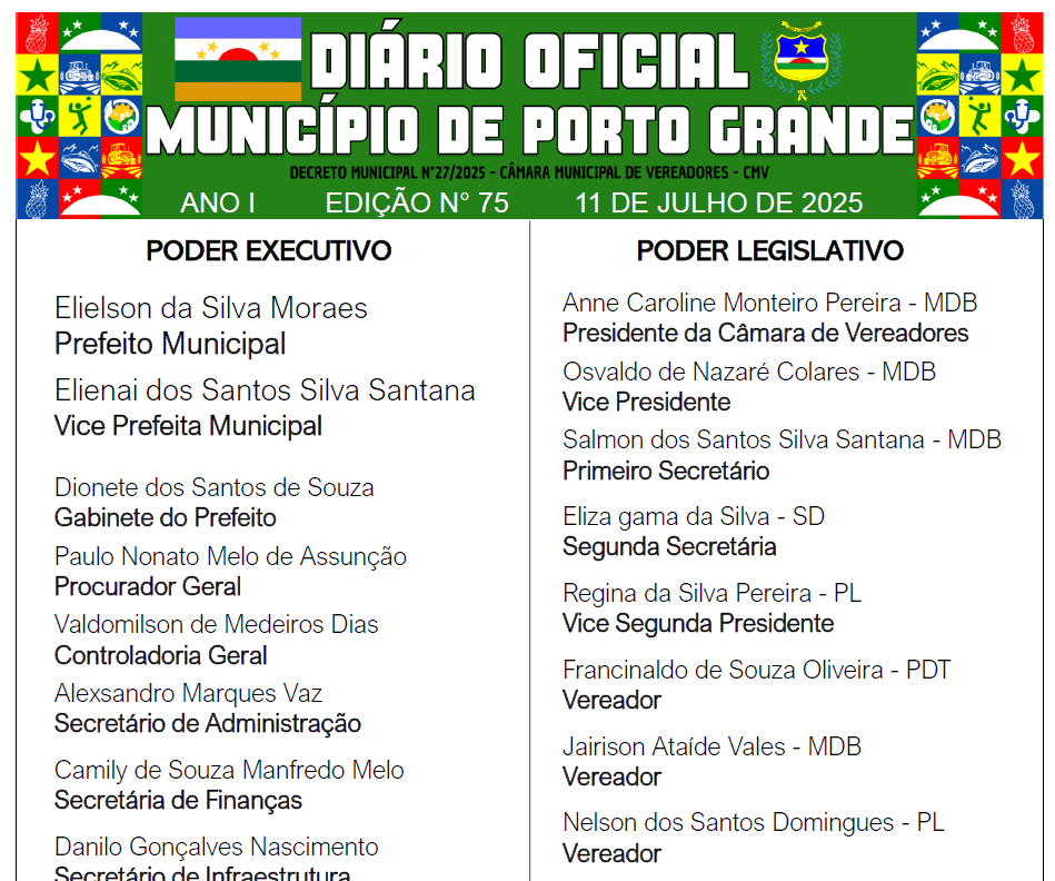 DIÁRIO OFICIAL - EDIÇÃO N° 75 - 11 DE JULHO DE 2025